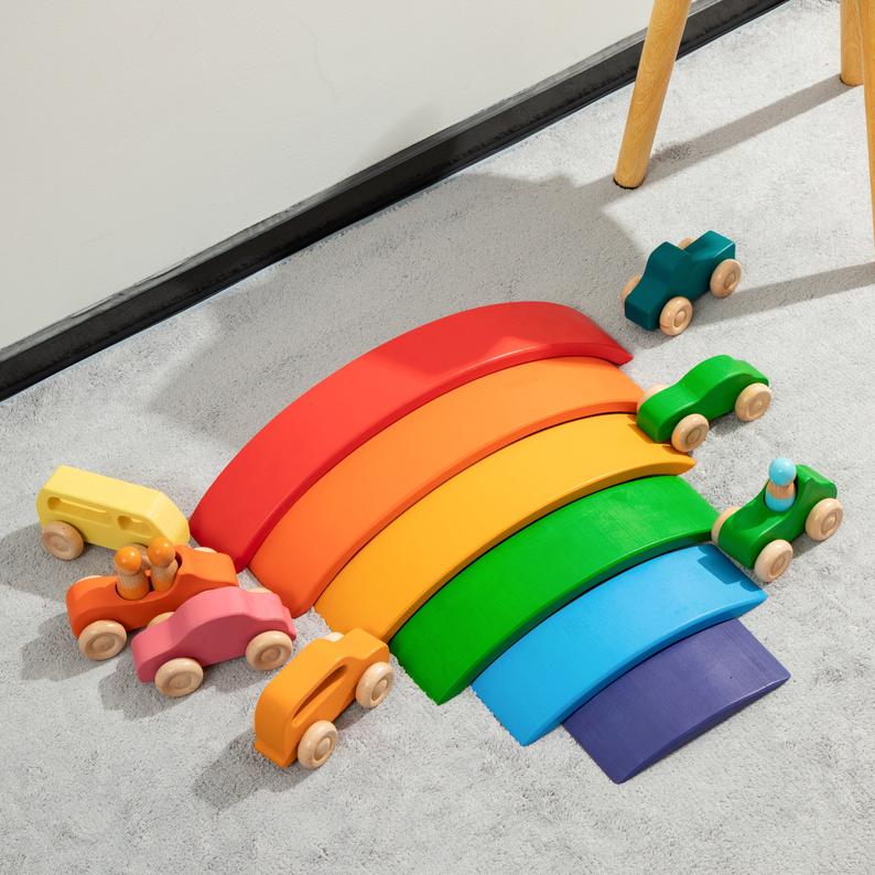 **Pre-order (Ships in 2-3 Weeks)**6 Pcs Wooden Rainbow Bridge Stacking Building Blocks