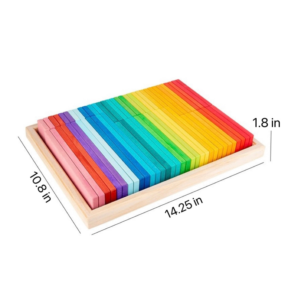 **Pre-order (Ships in 2-3 Weeks)**64 PCS STAINED Large Wooden Rainbow Building Slats with Storage Tray