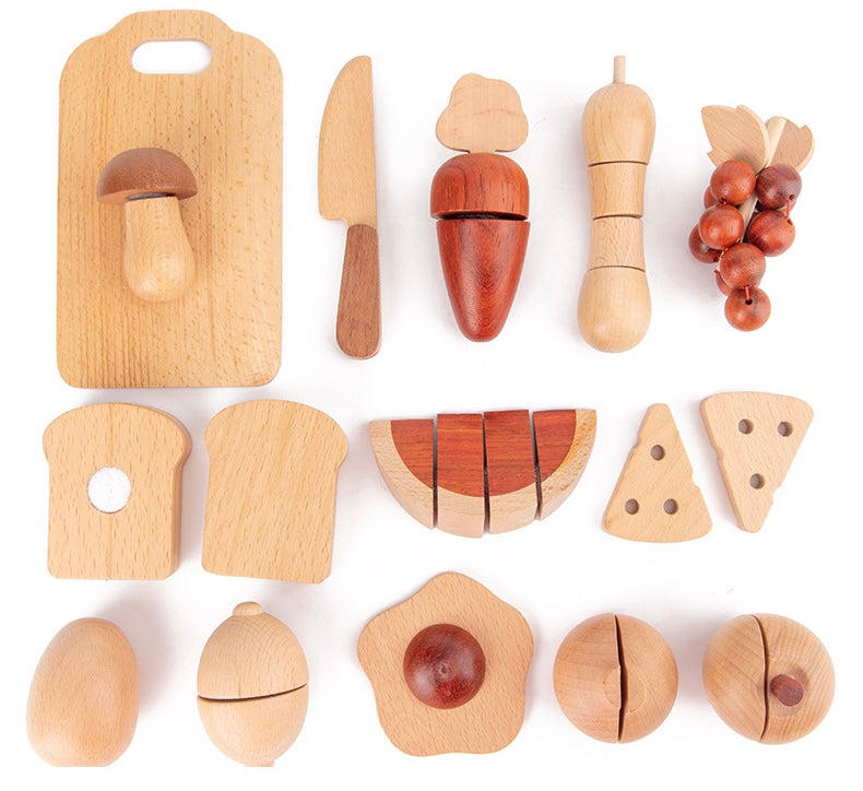 **Pre-order (Ships in 2-3 Weeks)**30 Pcs Wooden Fruits and Vegetables Cutting Playset