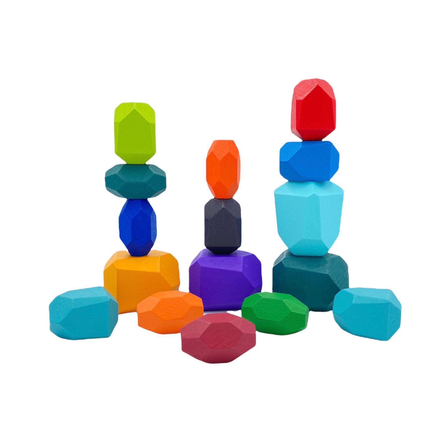 16-Piece Wooden Balancing Stones Stacking Blocks – Primary Colors