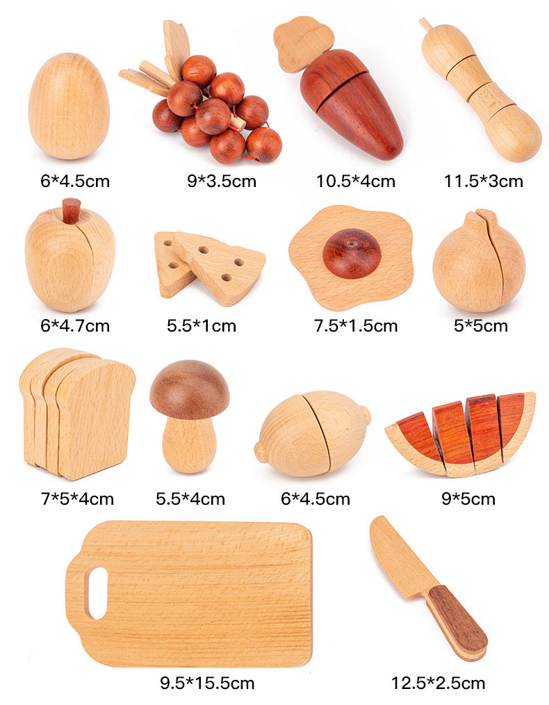 **Pre-order (Ships in 2-3 Weeks)**30 Pcs Wooden Fruits and Vegetables Cutting Playset