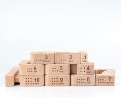 32 Pcs Wooden Math Number Building Blocks Set with Tray