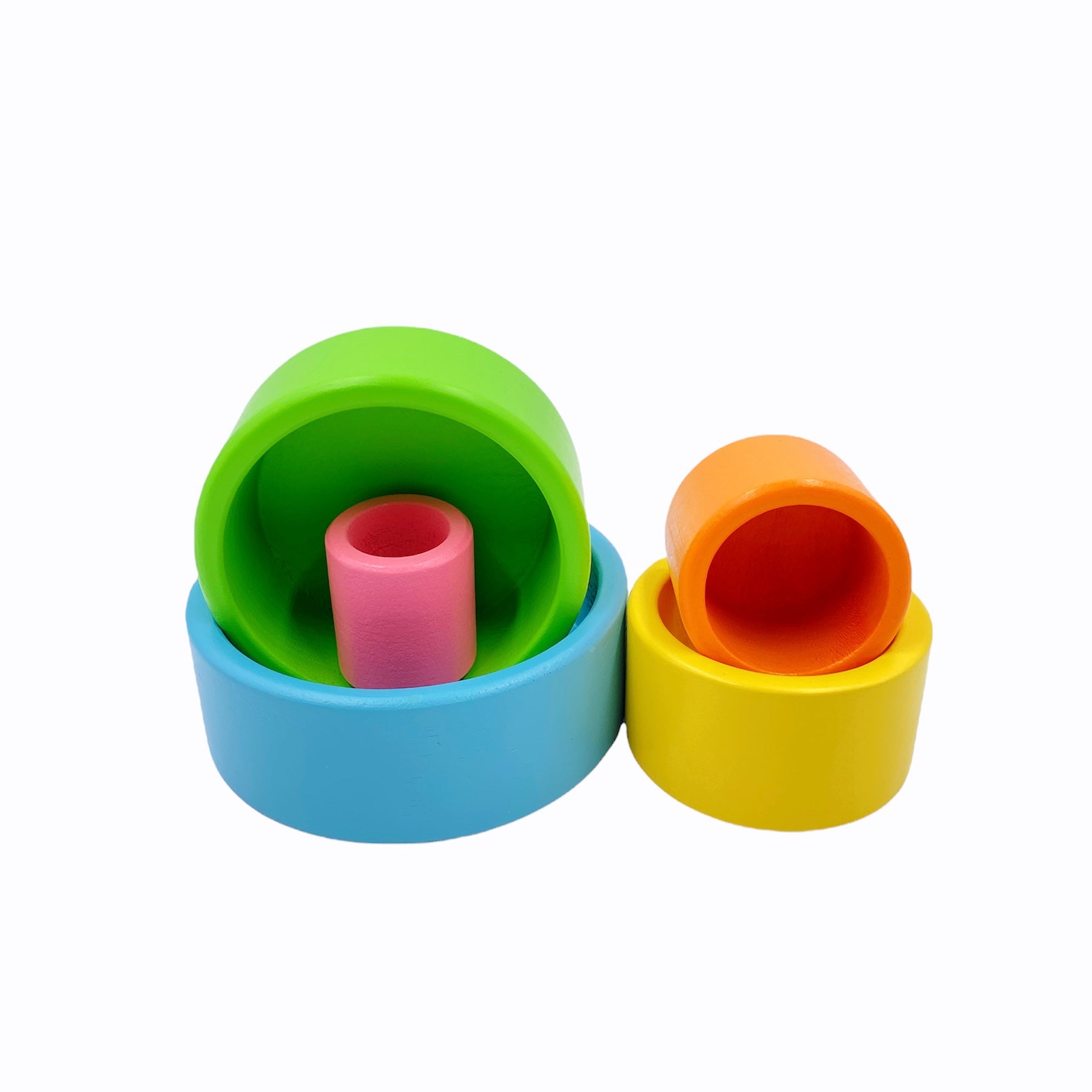 5 Pcs Wooden Stacking & Nesting Cup Bowl Set – Pastel / Macaron