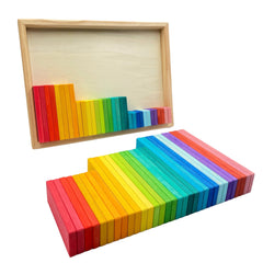 **Pre-order (Ships in 2-3 Weeks)**64 PCS STAINED Large Wooden Rainbow Building Slats with Storage Tray